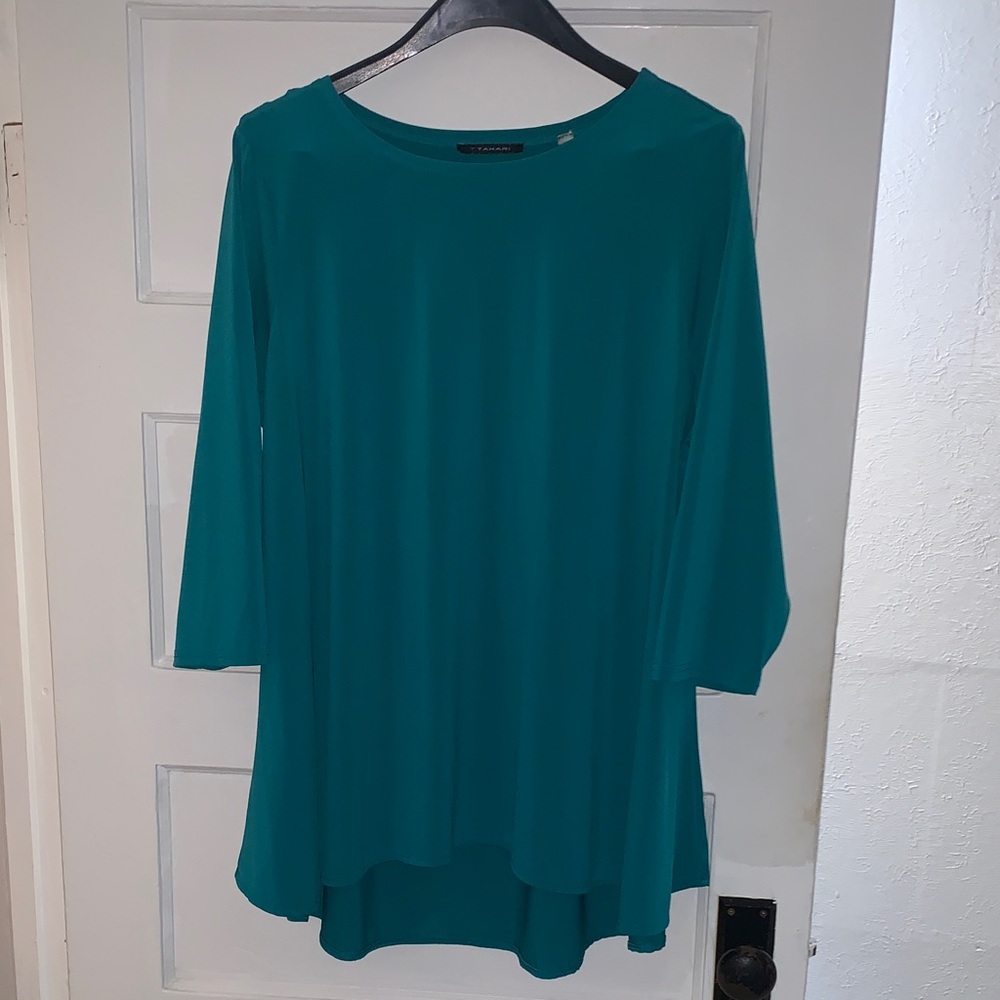 T Tahari Teal Tunic Top